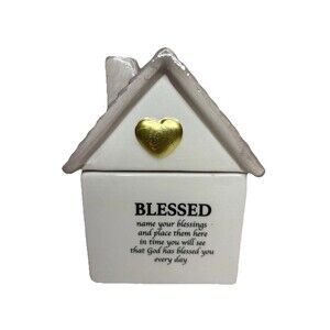 Blessed Ceramic Prayer Box House Shape Gratitude Keepsake Christian Gift.